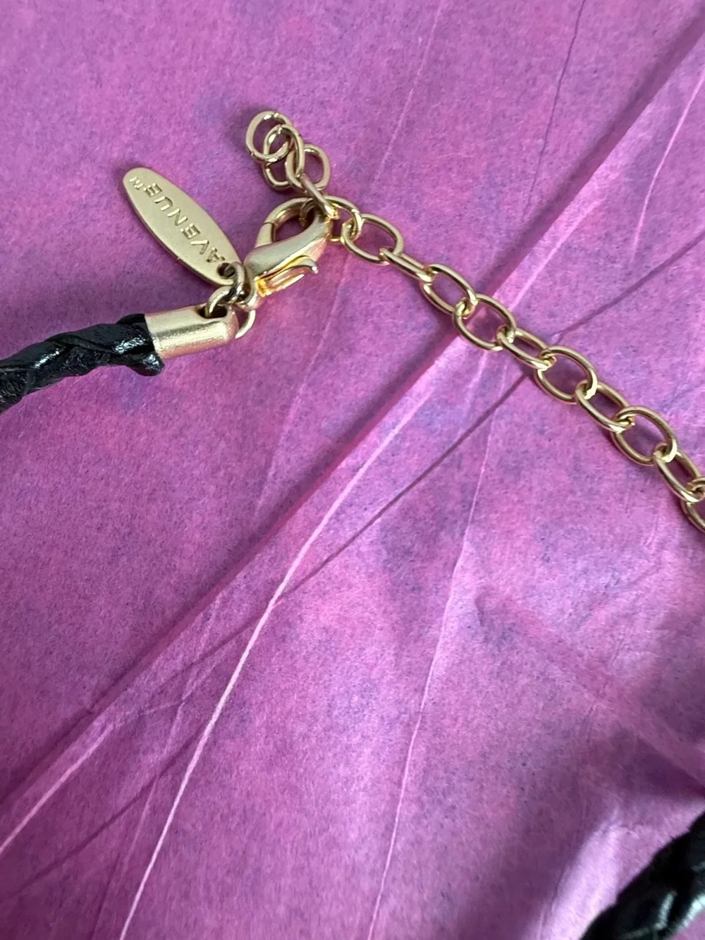 Avenue Gold-Tone Double Circle Pendant Necklace with Black Braided Cord